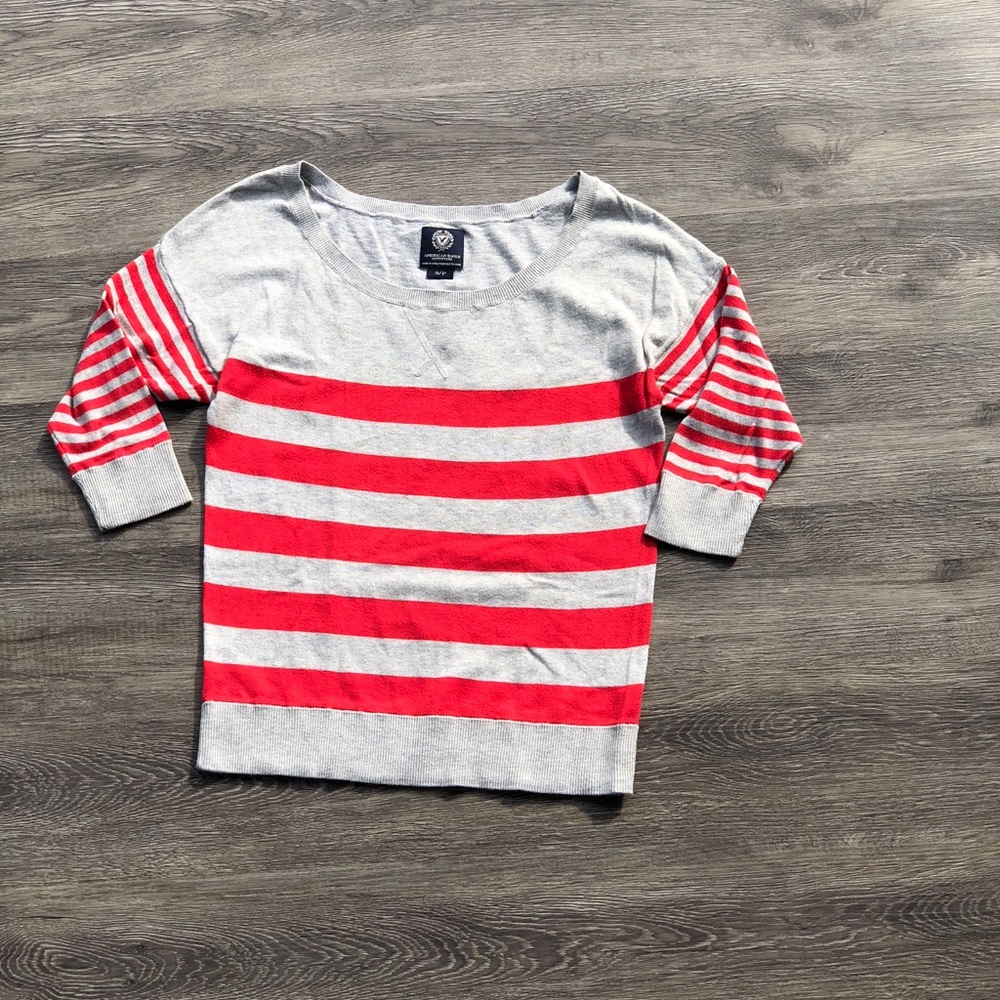 American Eagle striped 3/4 sleeve sweater